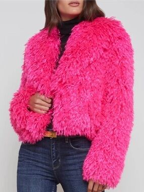 L'AGENCE Hot Pink Shaggy Teddy Jacket
